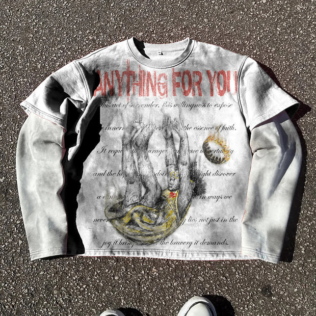 Fallen Angel Casual Street Retro Stitching Long Sleeve T-shirt