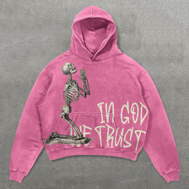 In God We Trust Print Long Sleeve Hoodies