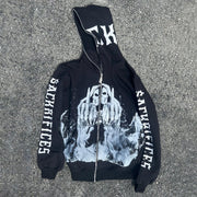 Hip Hop Casual Vintage Printed Zip Hoodie