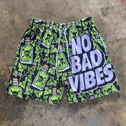 No Bad Vibes Print Mesh Shorts