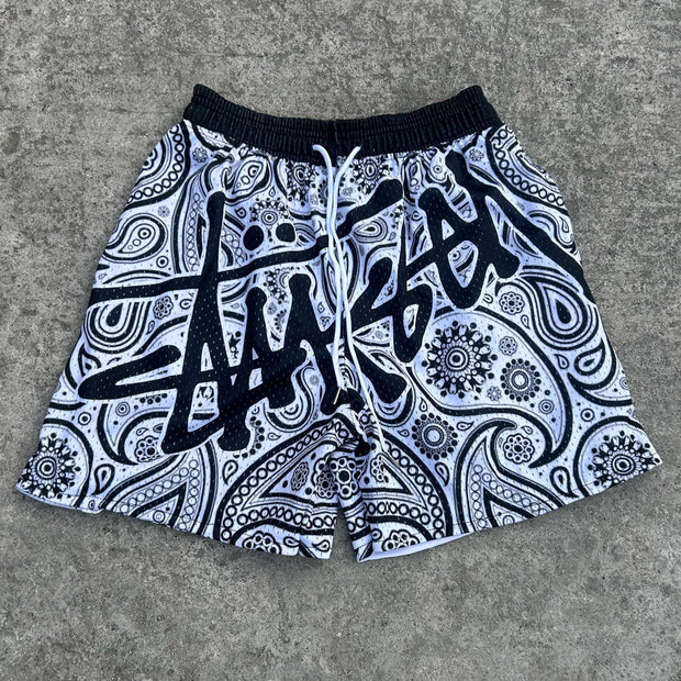 Cashew pattern casual street retro mesh shorts