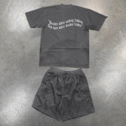 Fashion personality angel print retro T-shirt elastic shorts suit