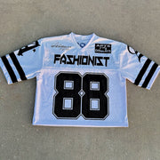 No.88 Printed Splicing V-neck Jersey T-shirt