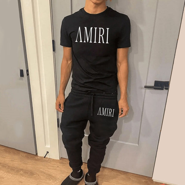 Casual Letter Print T-Shirt & Trousers Two-Piece Set