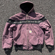 Ethnic retro pattern contrast color zipper lined jacket