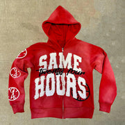 Same Hours Print Long Sleeve Zipper Hoodies