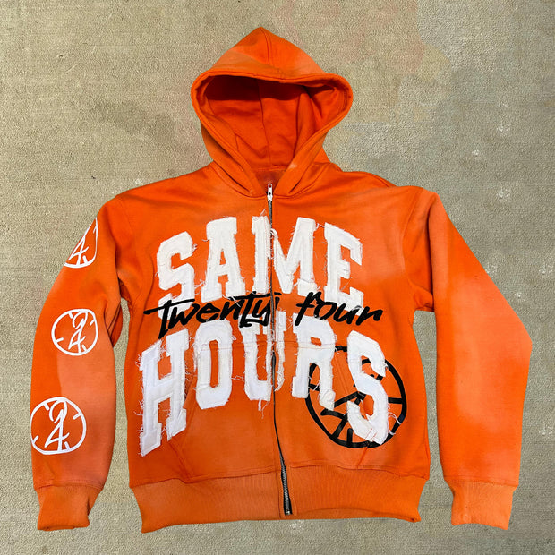 Same Hours Print Long Sleeve Zipper Hoodies
