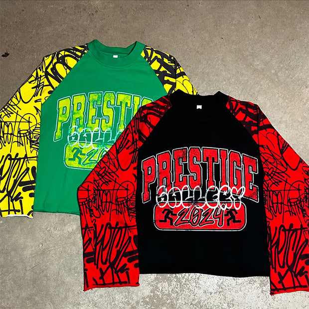 Personalized street style letter print contrast color T-shirt