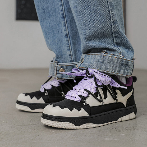 [Flaming Tooth] Black Purple Bread Shoes Thick Bottom Trendy Heightening Couple Shoes Men's Shoes