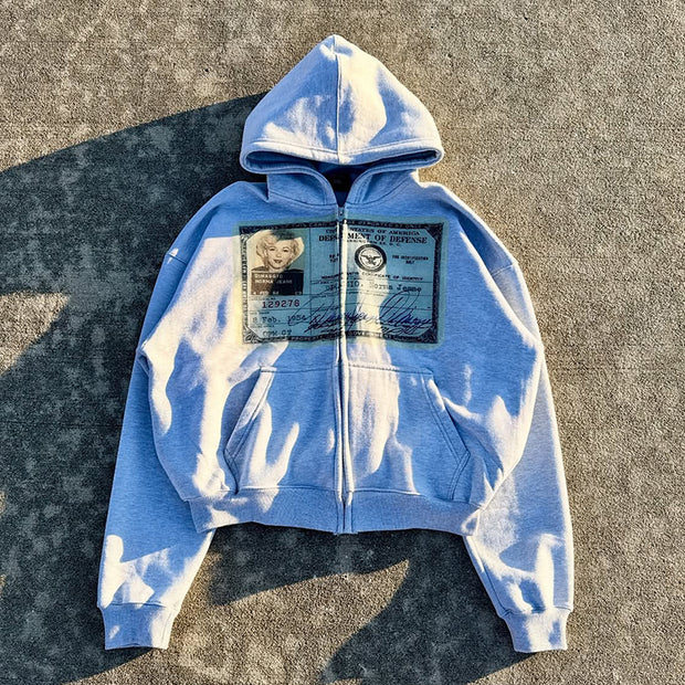 Personalized ID print zip-up hoodie