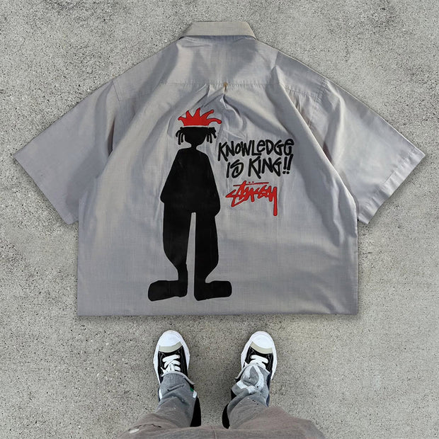 Personalized street print lapel short-sleeved shirt