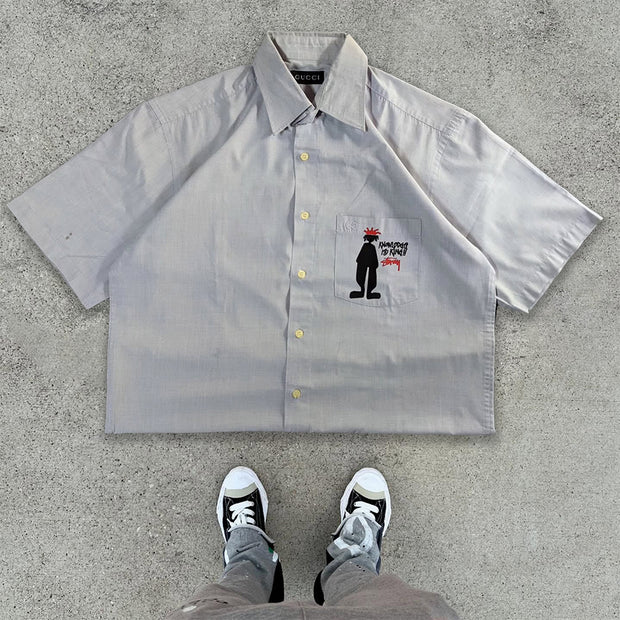 Personalized street print lapel short-sleeved shirt