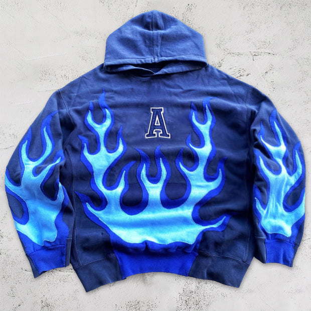 flame retro print street hoodie