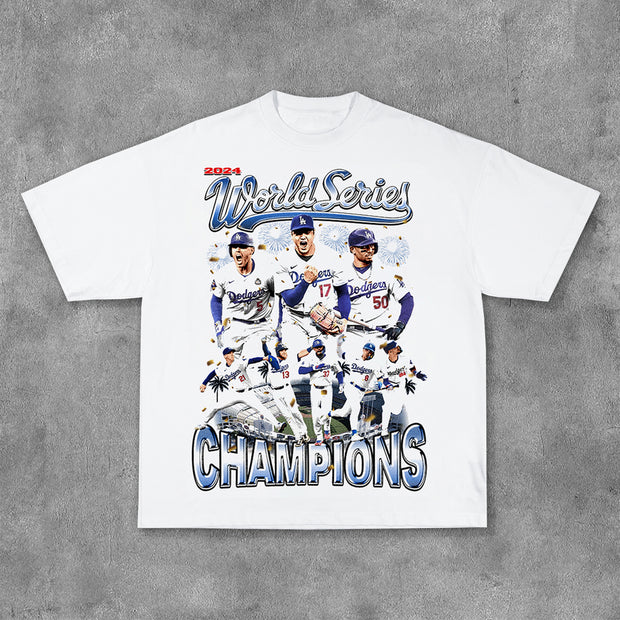 Sports Champion Team Print Short Sleeve T-Shirt