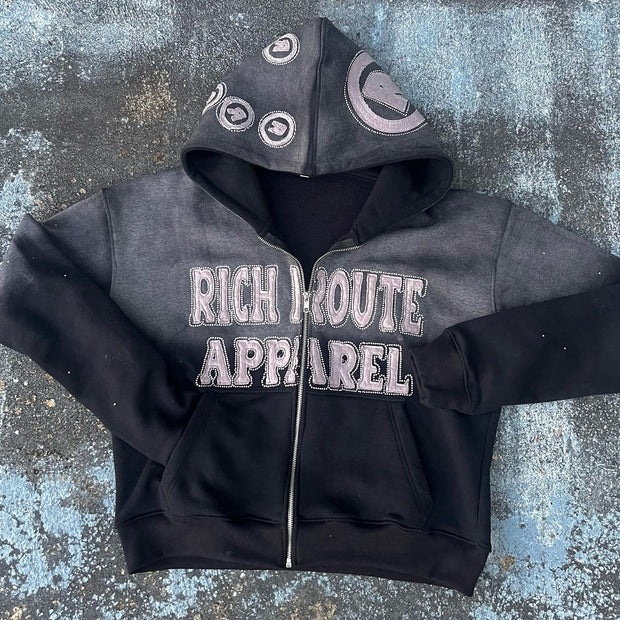 Casual personalized zipper printed gradient hoodie