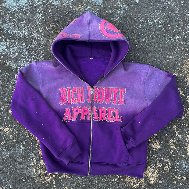 Casual personalized zipper printed gradient hoodie