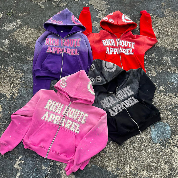 Casual personalized zipper printed gradient hoodie