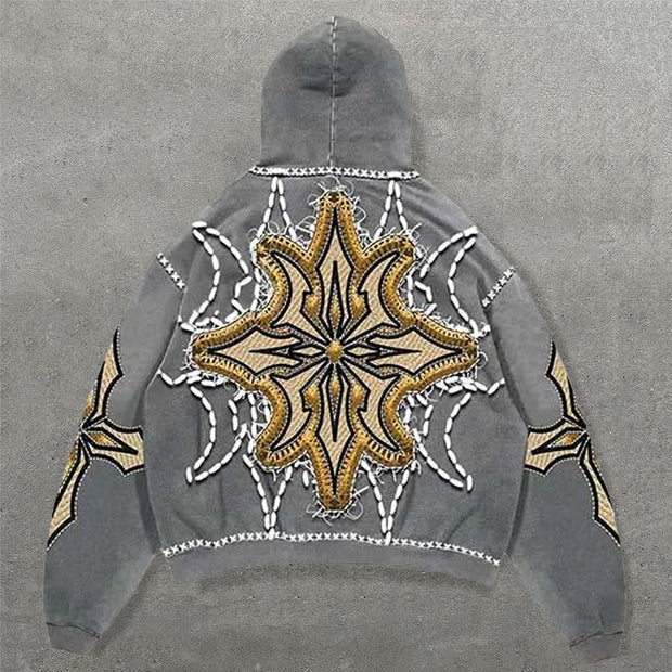 Personalized Geometric Faux Decal Print Long Sleeve Hoodies