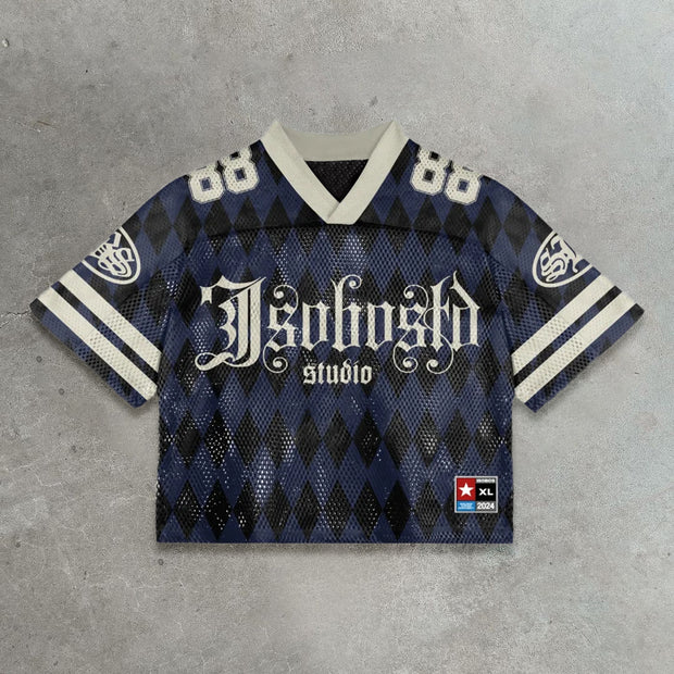 Diamond casual street football patchwork mesh jersey