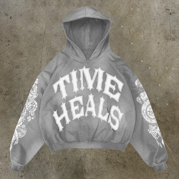 Time Heals Print Long Sleeve Hoodies