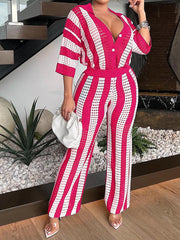 Sexy V-neck Hollow Striped Knitted Suit