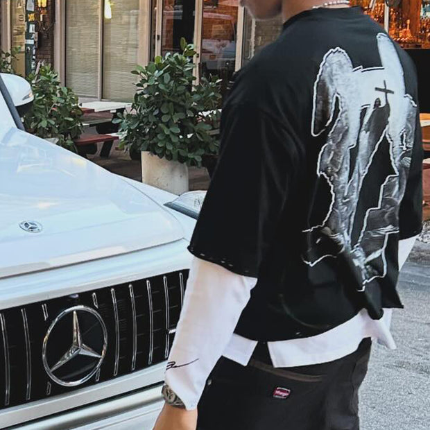 Saint casual street fake two-piece long-sleeved T-shirt