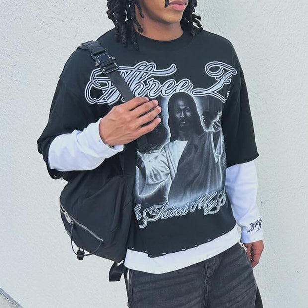 Saint casual street fake two-piece long-sleeved T-shirt