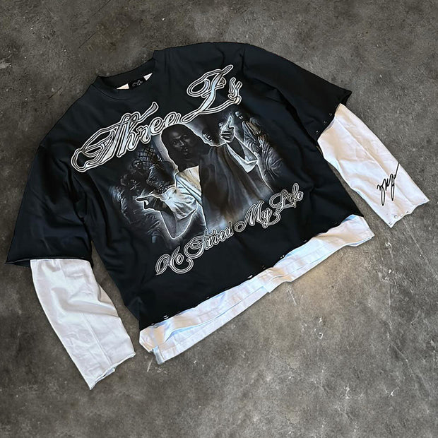 Saint casual street fake two-piece long-sleeved T-shirt