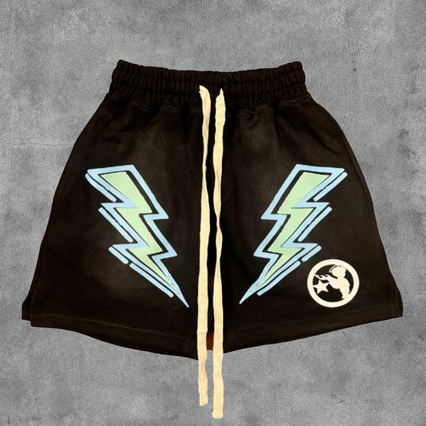 Lightning Print Drawstring Pocket Shorts