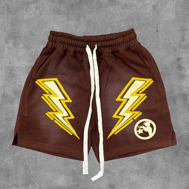 Lightning Print Drawstring Pocket Shorts