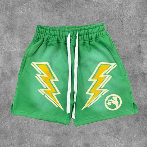 Lightning Print Drawstring Pocket Shorts