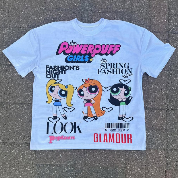 Cartoon Letters Print Short Sleeve T-Shirt