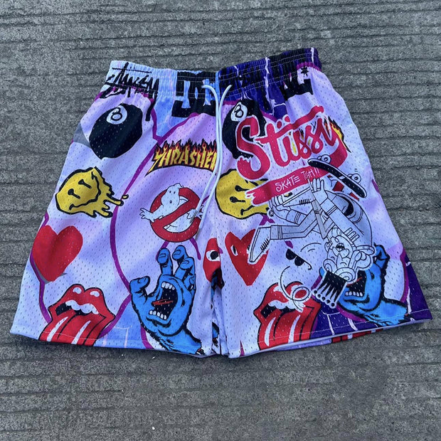 Hip-hop casual street retro skateboard sports mesh shorts