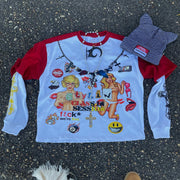 Casual Street Retro Graffiti Stitching Long Sleeve T-shirt