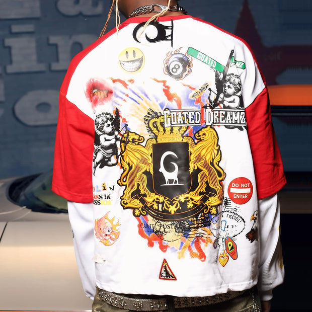 Casual Street Retro Graffiti Stitching Long Sleeve T-shirt