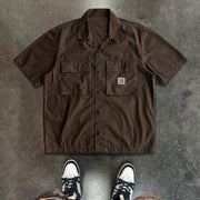 Fashion Solid Color Button Short Sleeve Shirt