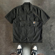 Fashion Solid Color Button Short Sleeve Shirt