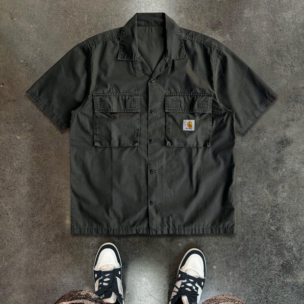 Fashion Solid Color Button Short Sleeve Shirt