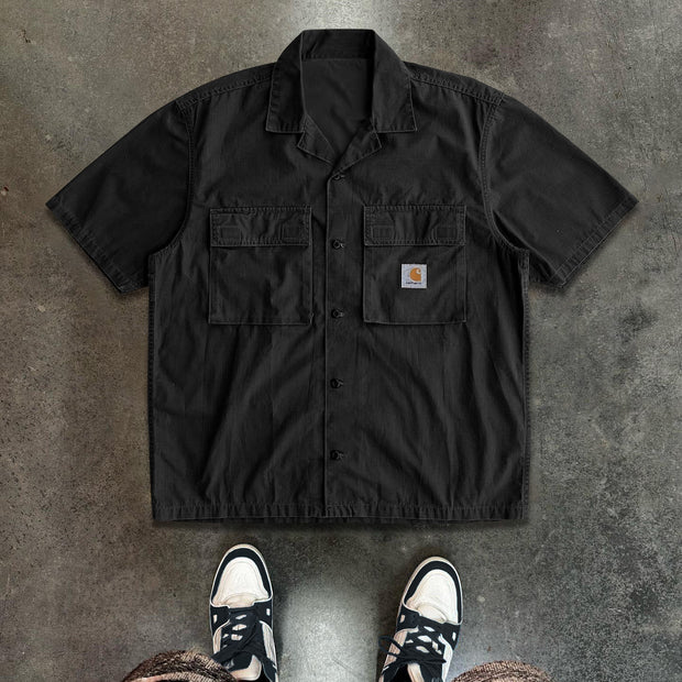 Fashion Solid Color Button Short Sleeve Shirt