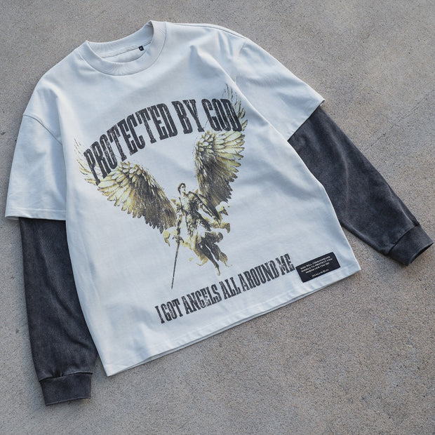Battle Angel Casual Street Stitching Long Sleeve T-Shirt