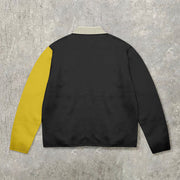 Contrast color POLO collar print sweatshirt