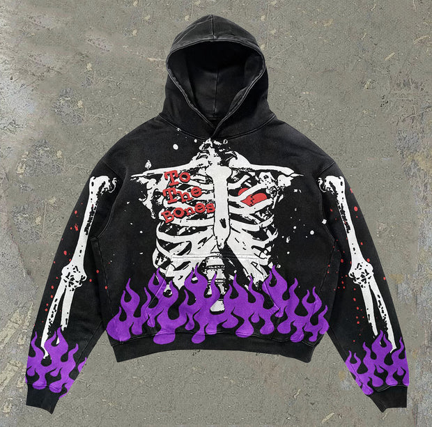 Fire Skull Print Casual Street Hoodie