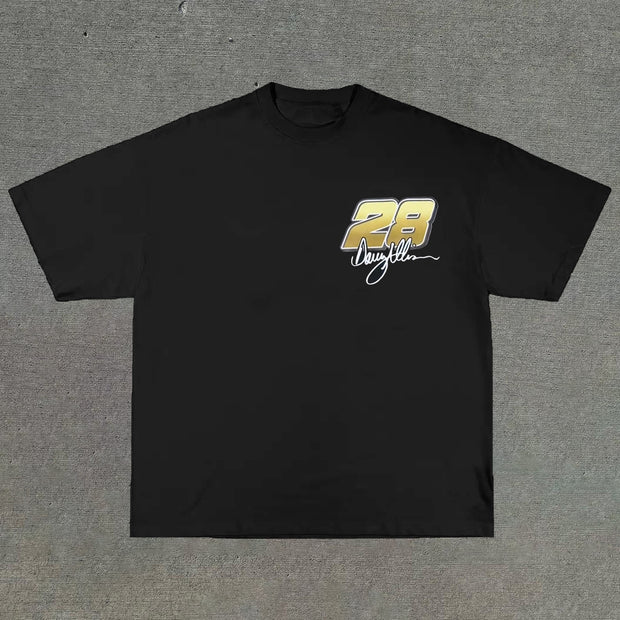 Casual personalized round neck racing print T-shirt