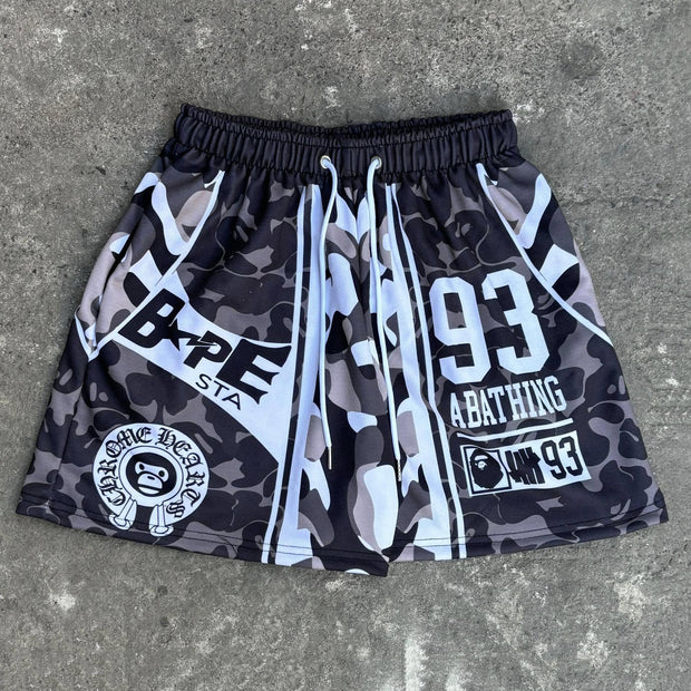 Camouflage skateboard casual street retro mesh shorts