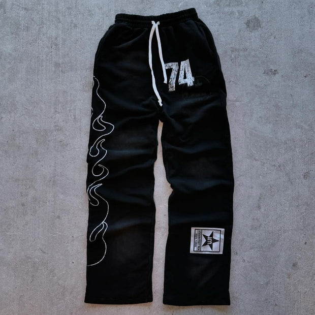 Flame Casual Street Vintage Sweat Pants