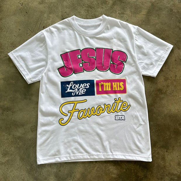Casual Jesus Loves Me Print Short Sleeve T-Shirt