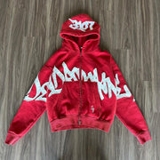 Stylish zippered hoodie with statement patches