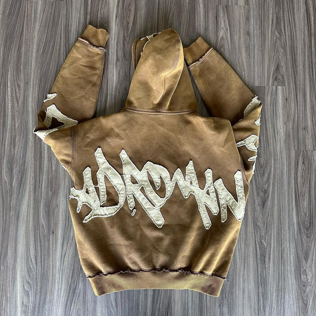 Stylish zippered hoodie with statement patches