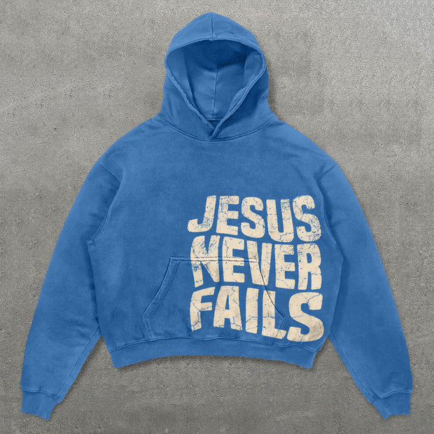 Jeaus Never Falls Letters Print Long Sleeve Hoodies