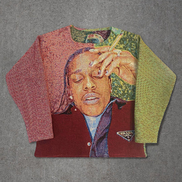 hip hop retro print tapestry sweatshirt
